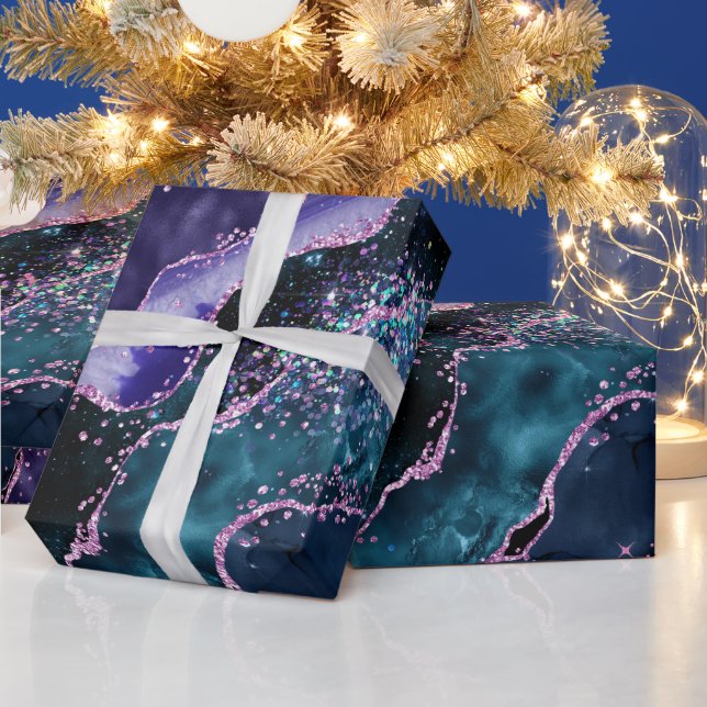 Luxe Marmor Kristall Lila Teal Glitter Agat Presentpapper (Helgdagar)