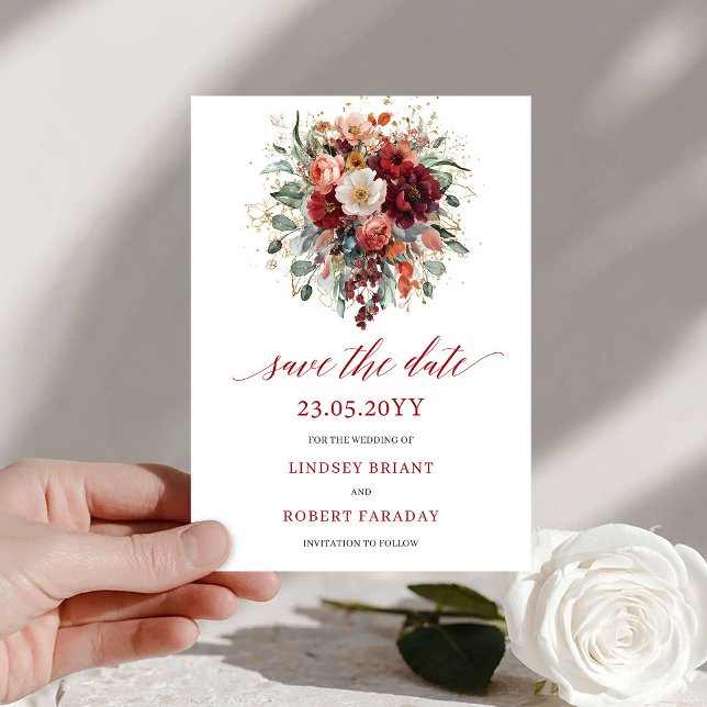 Luxe Marsala Höst Guld Blommig Spara Datum Datumet (Luxe Marsala Autumn Gold Floral Save The Date

)