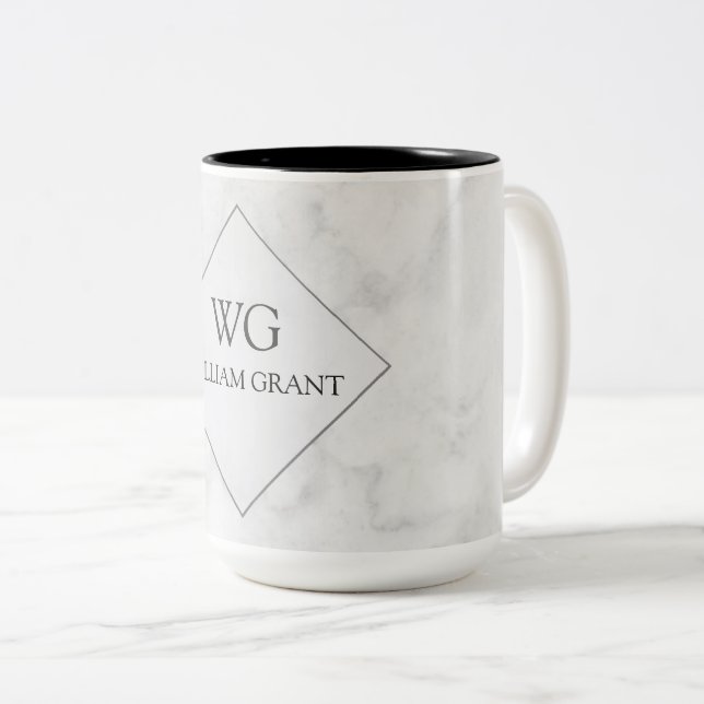 Luxe Minimalist chic vitmarmorMonogram Två-Tonad Mugg (Framsida höger)