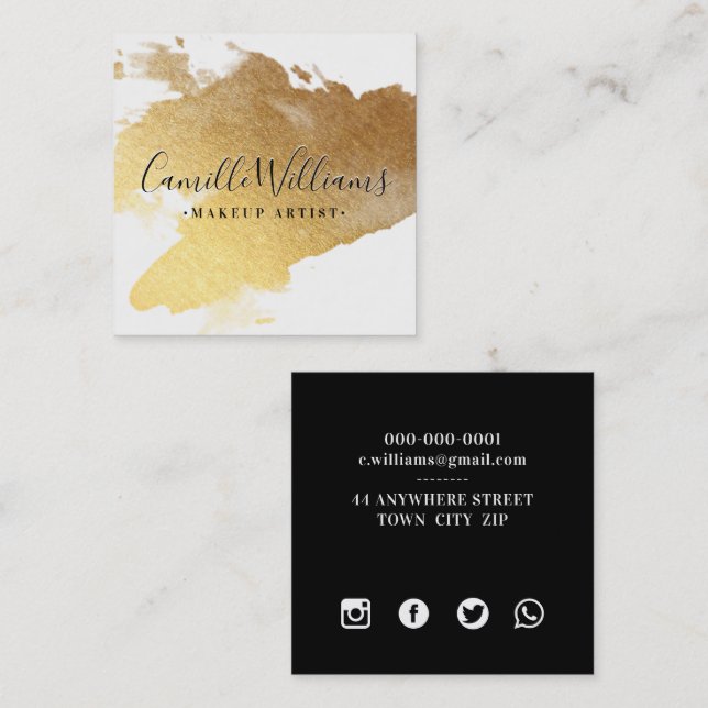LUXE MINIMALIST glam faux gold foil splash black S Fyrkantigt Visitkort (Fram/baksida)
