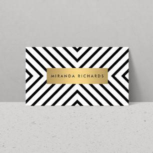 Luxe Mod Black and White Mönster med Guld Pub Visitkort