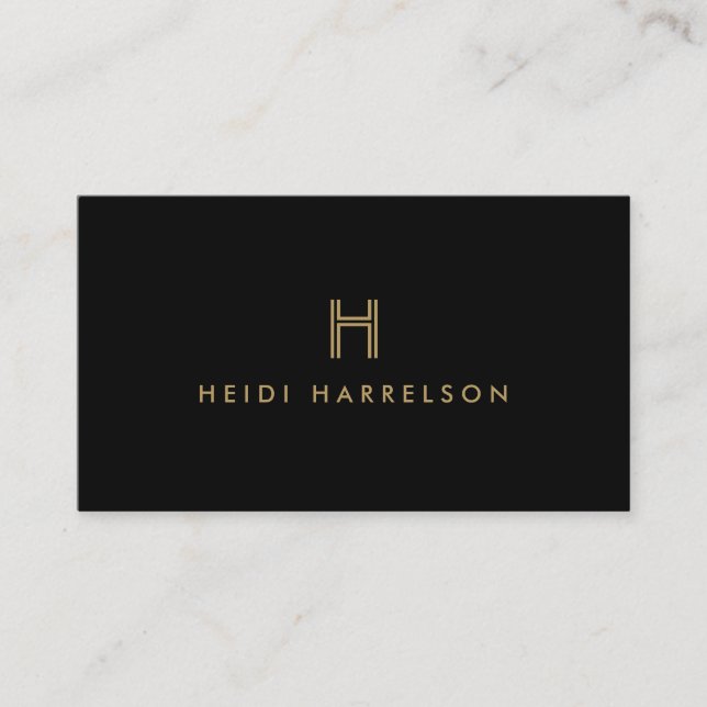 LUXE MODERN BLACK OCH GULD INITIAL MONOGRAM LOGOTY VISITKORT (Framsida)