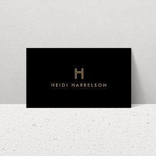 Luxe Modern Black och Guld Monogram Visitkort