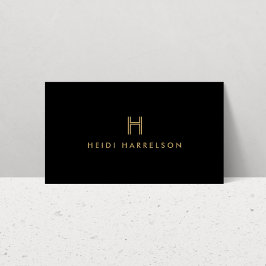Luxe Modern Black och Guld Monogram Visitkort