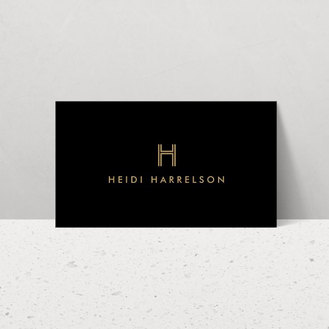 Luxe Modern Black och Guld Monogram Visitkort (Skapare uppladdad)