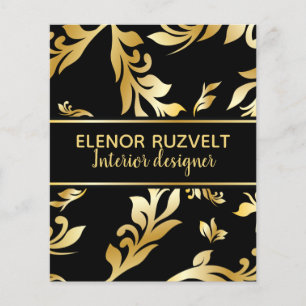 Luxe modern blommigt svart guld-dammkors elegant flygblad