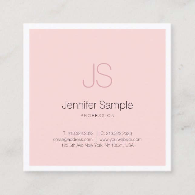 Luxe Modern Chic Monogram Design Clean Rosa Plain Fyrkantigt Visitkort (Framsida)