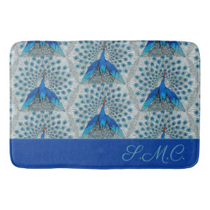 Luxe Monogram Turkos Teal Blå Påfågelmönster  Badrumsmatta
