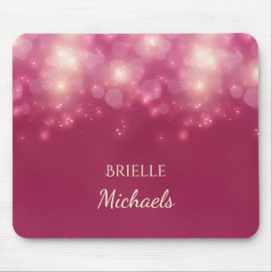 Luxe Mörk Rosa Glamor Bokeh Sparkles med Namn Musmatta