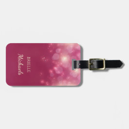 Luxe Mörk Rosa Glamora Bokeh Sparkles med Namn Bagagebricka