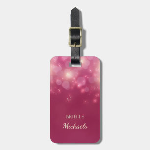 Luxe Mörk Rosa Glamora Bokeh Sparkles med Namn Bagagebricka