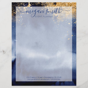 Luxe Navy Blue Guld Watercolor Modern Brevhuvud