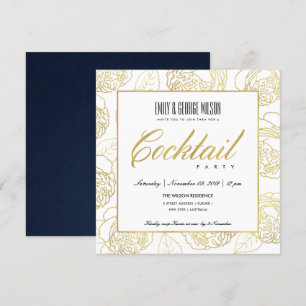 LUXE NAVY FALSK GULD ROS BLOMSTER COCKTAIL FEST INBJUDNINGAR