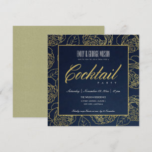 LUXE NAVY FALSK GULD ROS BLOMSTER COCKTAIL FEST INBJUDNINGAR