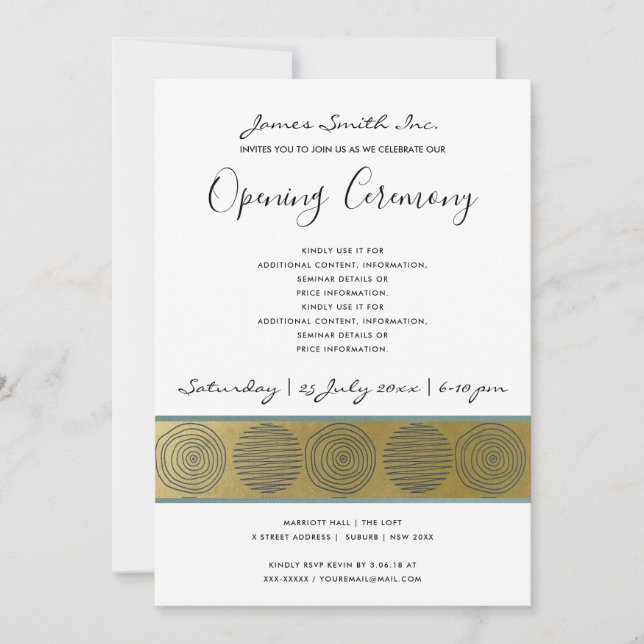 LUXE NAVY FAUX GULD CIRCLE GRAND OPENENING CEREMON INBJUDNINGAR (Framsida)