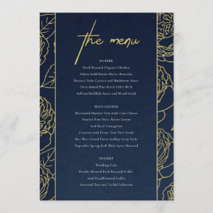 LUXE NAVY FAUX GULD KRAFT ELEGANT RO BLOMMIGT MENU MENY