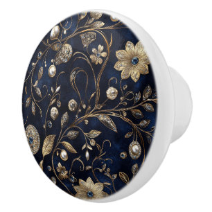 Luxe Navy Guld Blommig Knopp