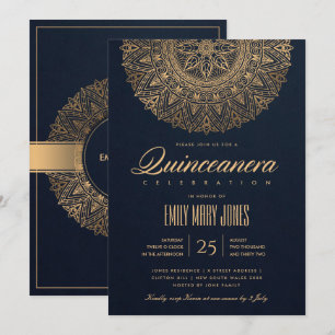 LUXE NAVY GULD CLASSIC ORNATE MANDALA QUINCEANERA INBJUDNINGAR