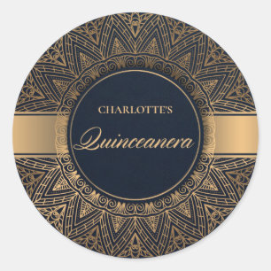 LUXE NAVY GULD CLASSIC ORNATE MANDALA QUINCEANERA RUNT KLISTERMÄRKE