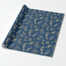 Luxe Navy Guld Coastal Chic Havsliv Skiss