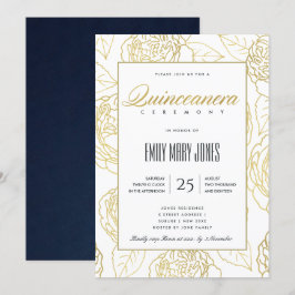 LUXE NAVY GULD ELEGANT RO BLOMMIGT QUINCEANERA INBJUDNINGAR