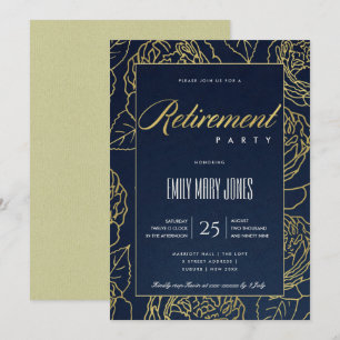 LUXE NAVY GULD ELEGANT ROS BLOMSTER PENSIONERING INBJUDNINGAR