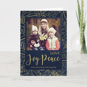 LUXE NAVY GULD HOLLY BERRIES KÄRLEK JOY PEACE PHOT KORT