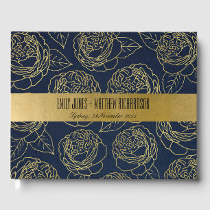 LUXE NAVY GULD KRAFT ELEGANT RO BLOMMIGT BRÖLLOP GÄSTBÖCKER