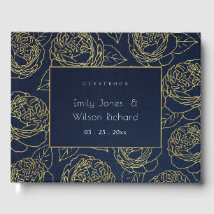 LUXE NAVY GULD KRAFT ELEGANT RO BLOMMIGT BRÖLLOP GÄSTBÖCKER