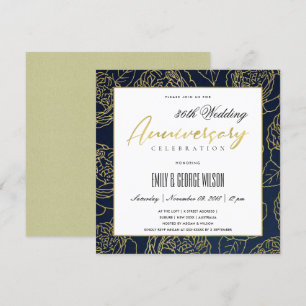 LUXE NAVY GULD ROS BLOMSTER ÅRSDAG VALFRI ÅR INBJUDNINGAR