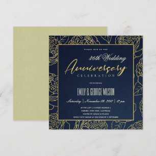 LUXE NAVY GULD ROS BLOMSTER ÅRSDAG VALFRI ÅR INBJUDNINGAR