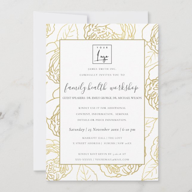 LUXE NAVY GULD VIT ROS BLOMMIGT WORKSHOP EVENT INBJUDNINGAR (Framsida)