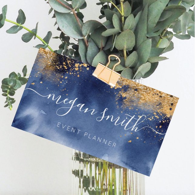 Luxe Navy Guld Watercolor Visitkort (Skapare uppladdad)