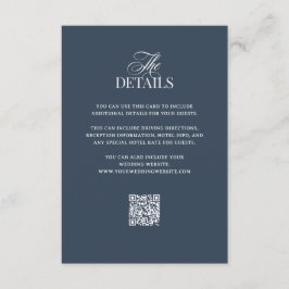 Luxe Navyblå | QR-kod Gästinformation för Bröllop Tilläggskort