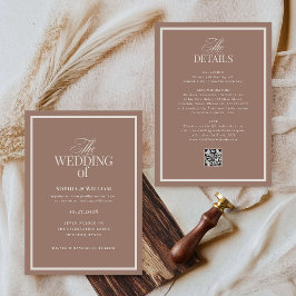 Luxe Neutral Mocha Taupe | RSVP QR-kod Bröllop Inbjudningar