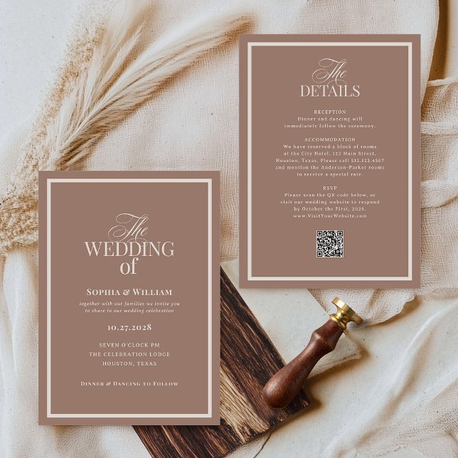 Luxe Neutral Mocha Taupe | RSVP QR-kod Bröllop Inbjudningar (Skapare uppladdad)