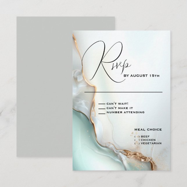 Luxe Opal Teal Guld Fluid Alkohol Bläck OSA Kort (Fram/baksida)