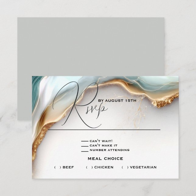 Luxe Opal Teal Guld Fluid Alkohol Bläck OSA Kort (Fram/baksida)