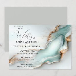 Luxe Opal Teal Guld Fluid Alkoholbläck Inbjudningar