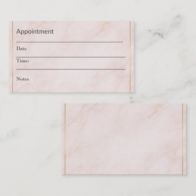 Luxe påminnelsekort för bokning – Blush Marmor Tidsbeställning Kort (Fram/baksida)