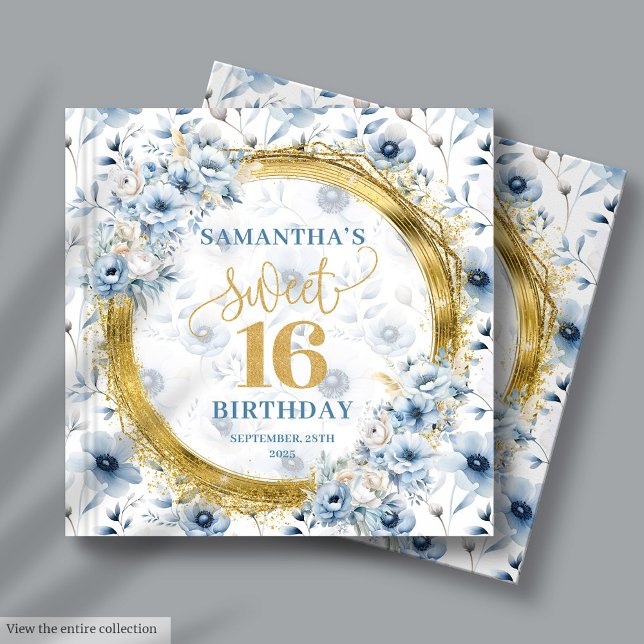 Luxe Pastel Blue Sweet 16 Guest Bok med Sparkles (Luxe Pastel Blue Sweet 16 Guest Book with Sparkles)