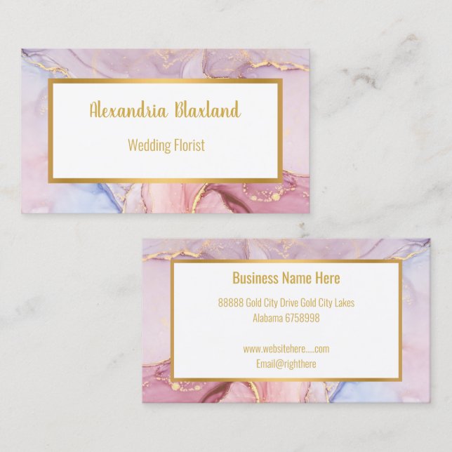 LUXE PASTEL MARBLE GULD AFFÄRSKORT VISITKORT (Fram/baksida)