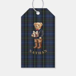 Luxe Preppy Plaid Christmas Teddy Bear Presentetikett