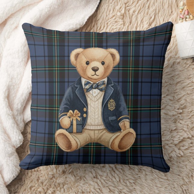 Luxe Preppy Plaid Teddy Bear Kudde (Filt)
