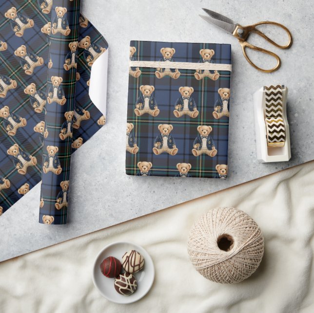Luxe Preppy Rutig Teddybjörn Presentpapper (Hantverk)