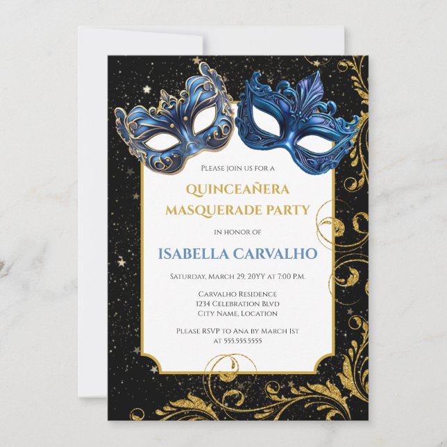 Luxe Quinceañera MasqueraParty Inbjudningar (Framsida)