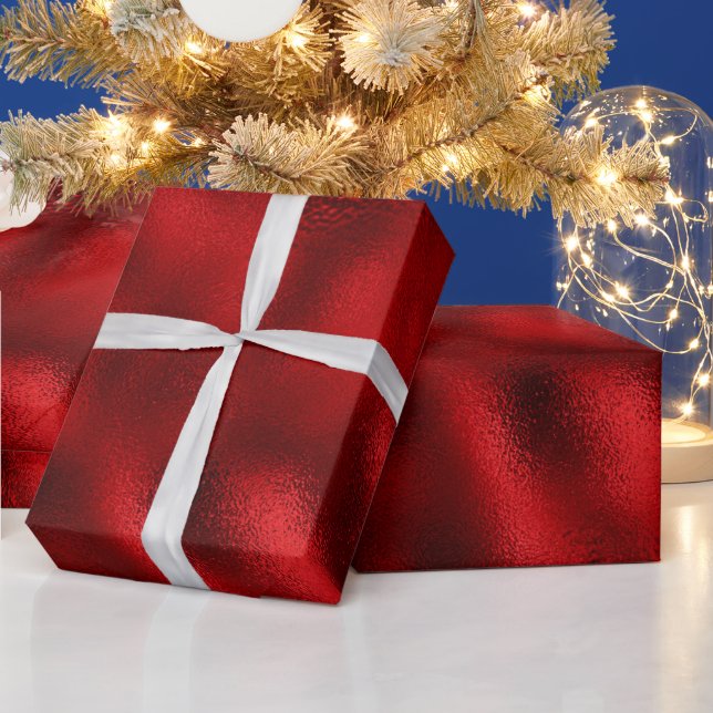 Luxe Red Faux Foil Presentpapper (Helgdagar)