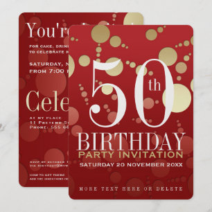 Luxe Red Guld 50:e Födelsedagsfesten Inbjudningar