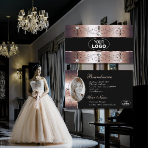 Luxe Ro Guld Black Ornate Gräns Logotyp och foto Visitkort