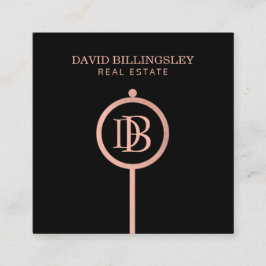 Luxe Ro Guld Skeleton Nyckel Monogram Realtor Fyrkantigt Visitkort